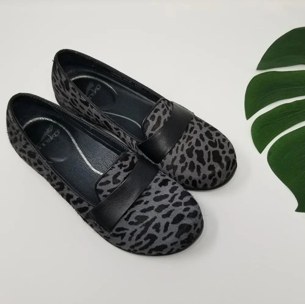 Dansko Oksana Gray & Black Leopard Clogs 36
